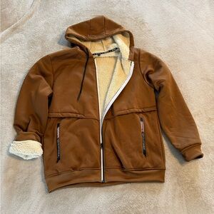 Amazon Brown Sherpa-Lined Hoodie Jacket with Cream Lining